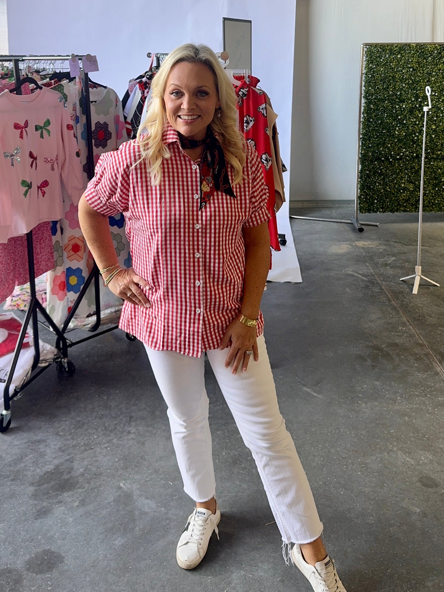 Gingham collection red and white checked shirt up to size 2XL!