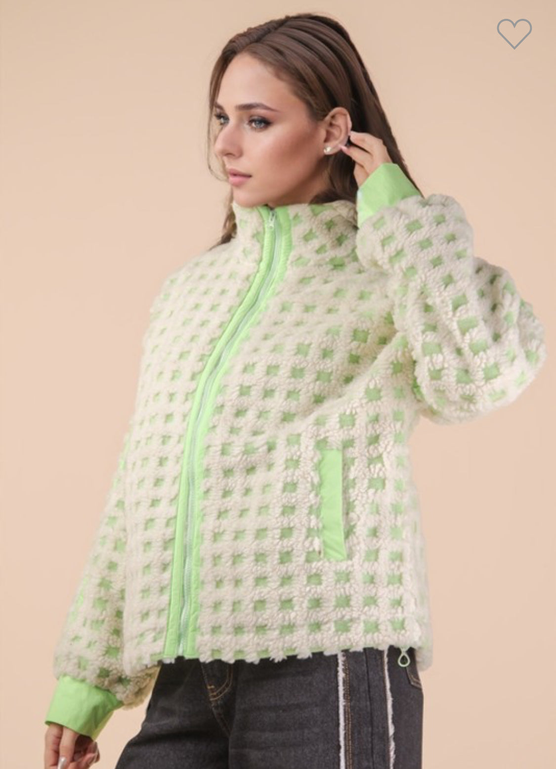 Green checkered Sherpa jacket