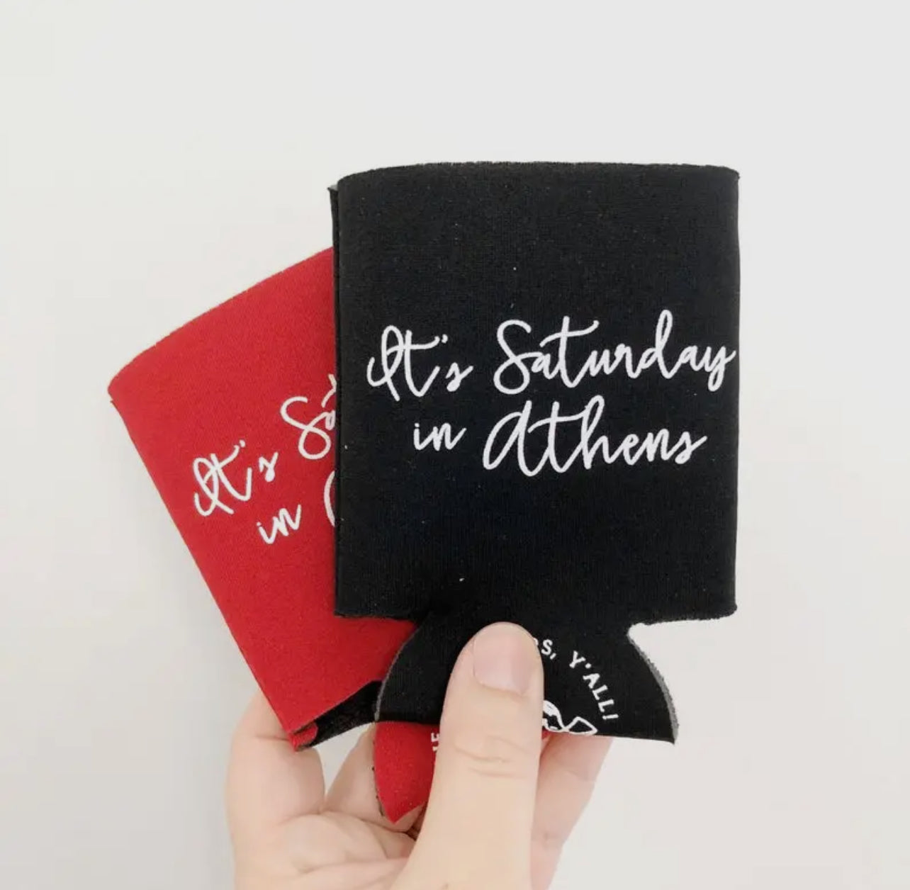 It’s Saturday in Athens can koozie red