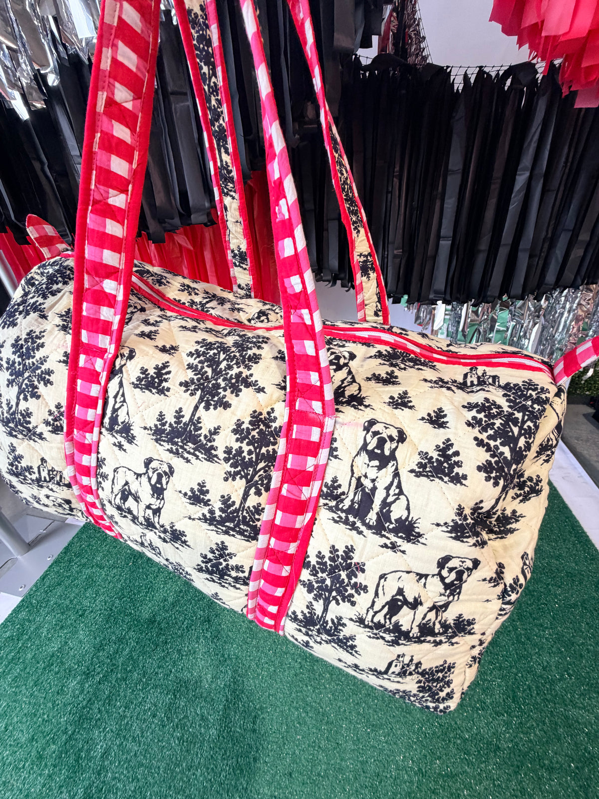 Exclusive bulldog toile duffle bag
