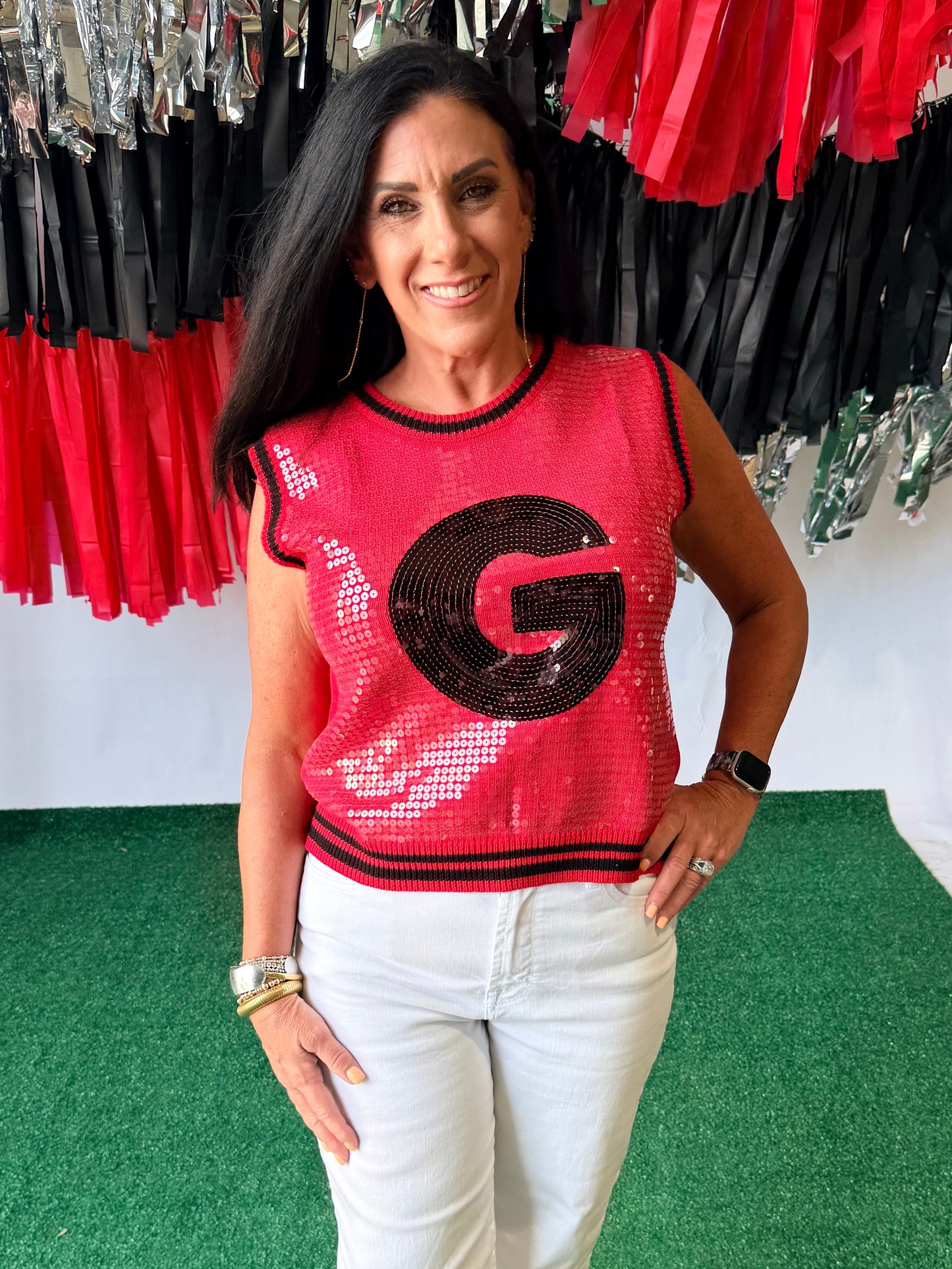 Game day sequin sleeveless top