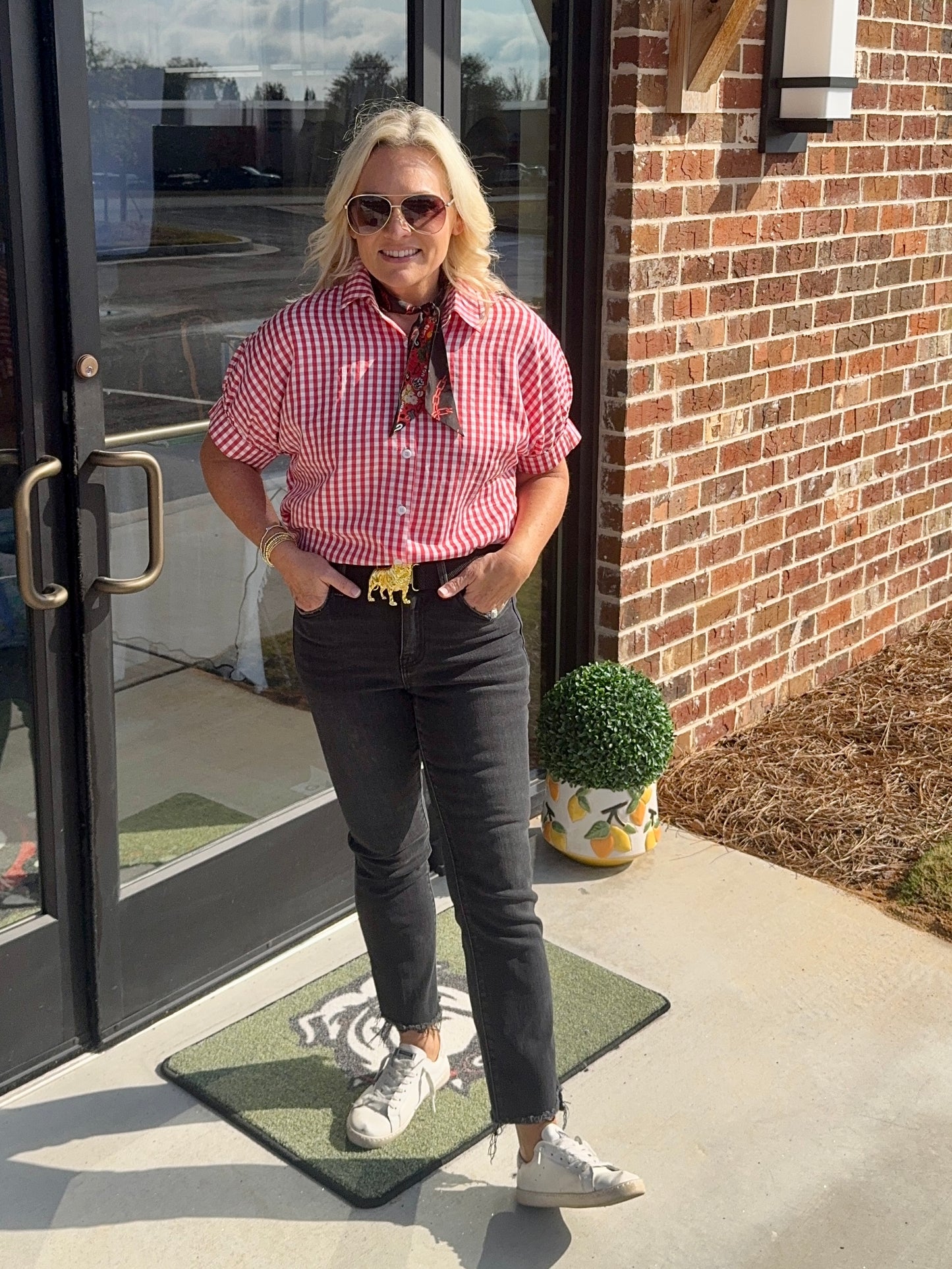 Gingham collection red and white checked shirt up to size 2XL!
