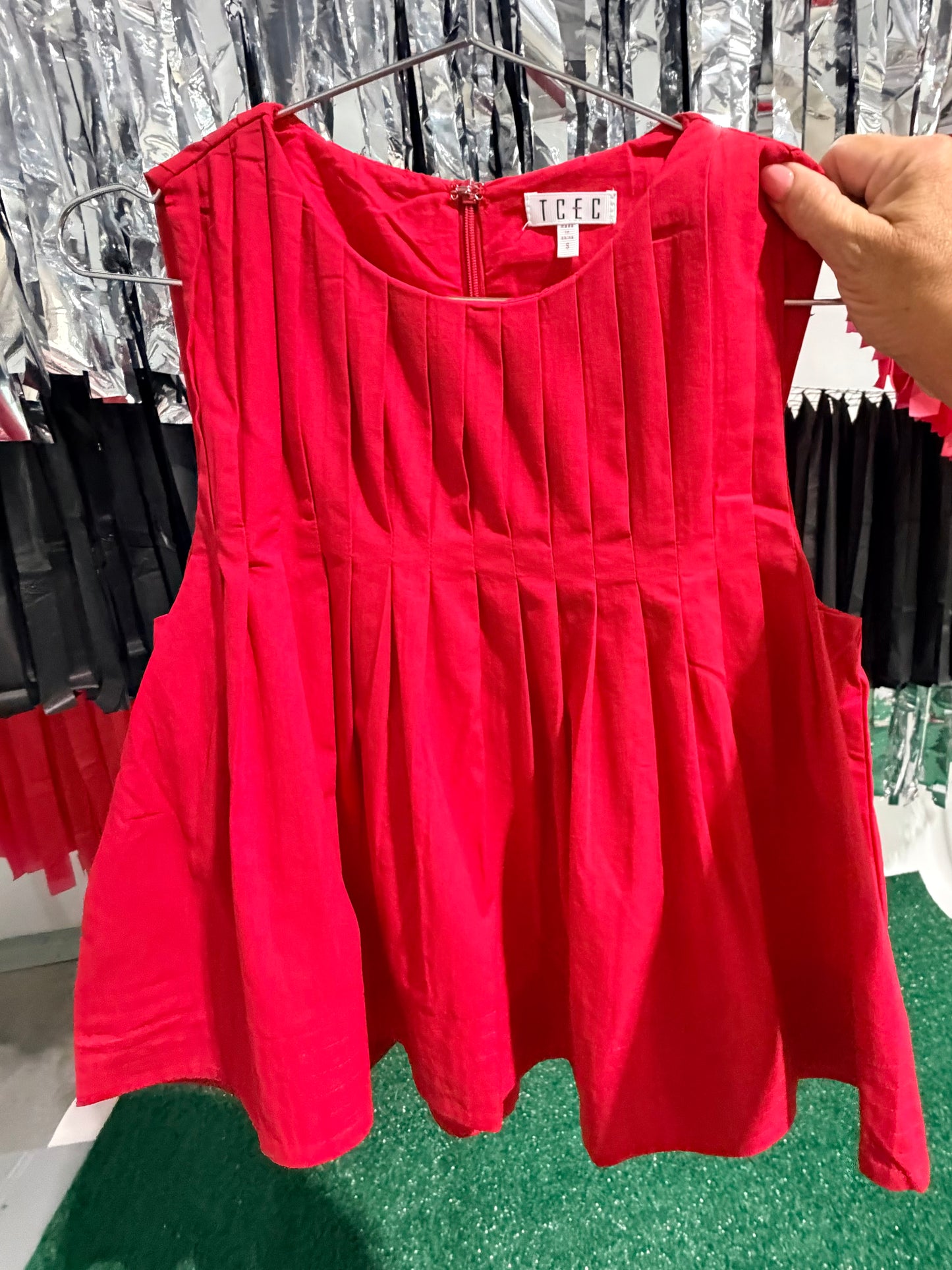 Red swing top pleated