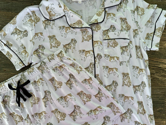 Bulldog button up pajama top up to size XXL!