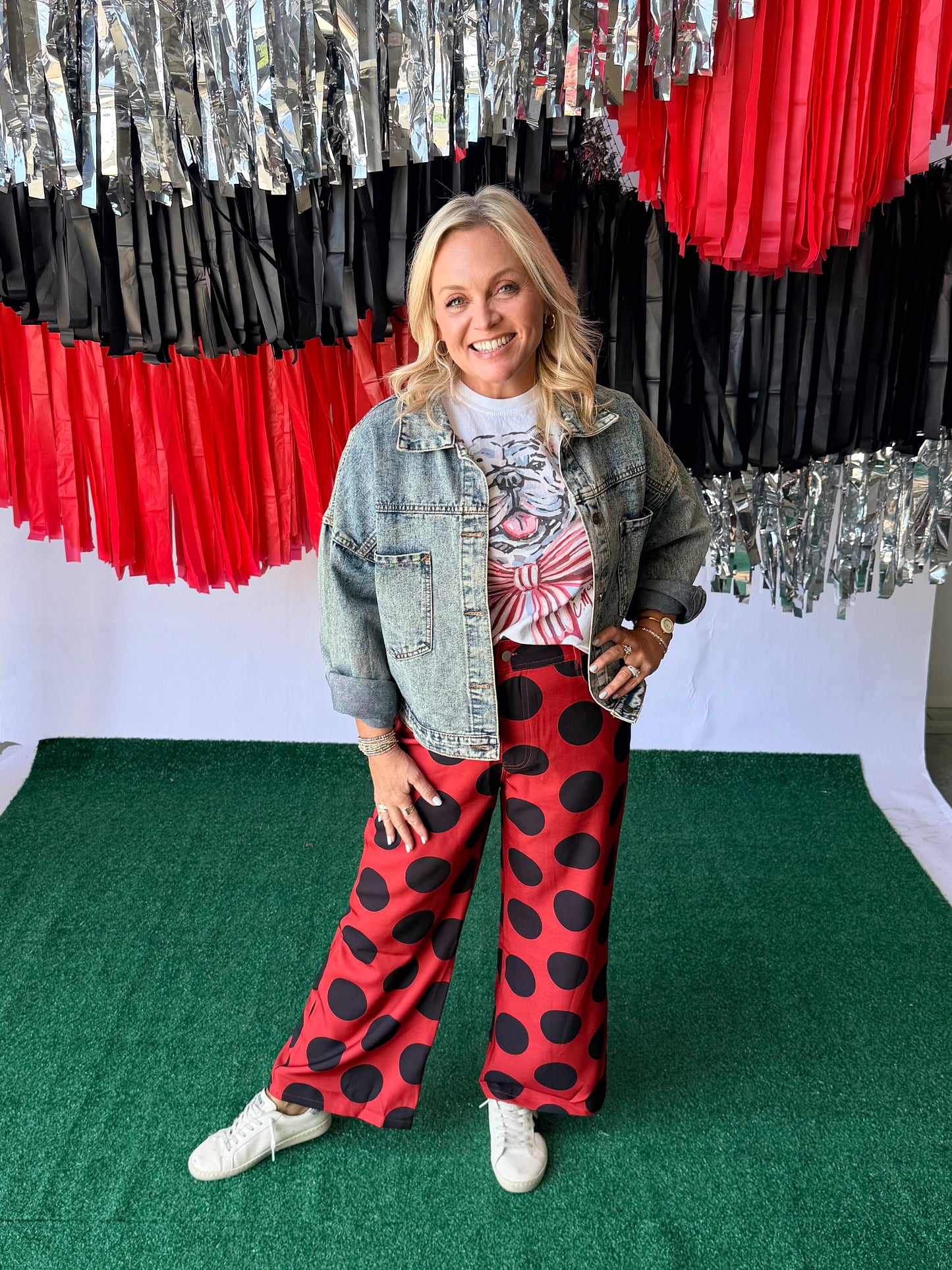 Black and red polka dot pants