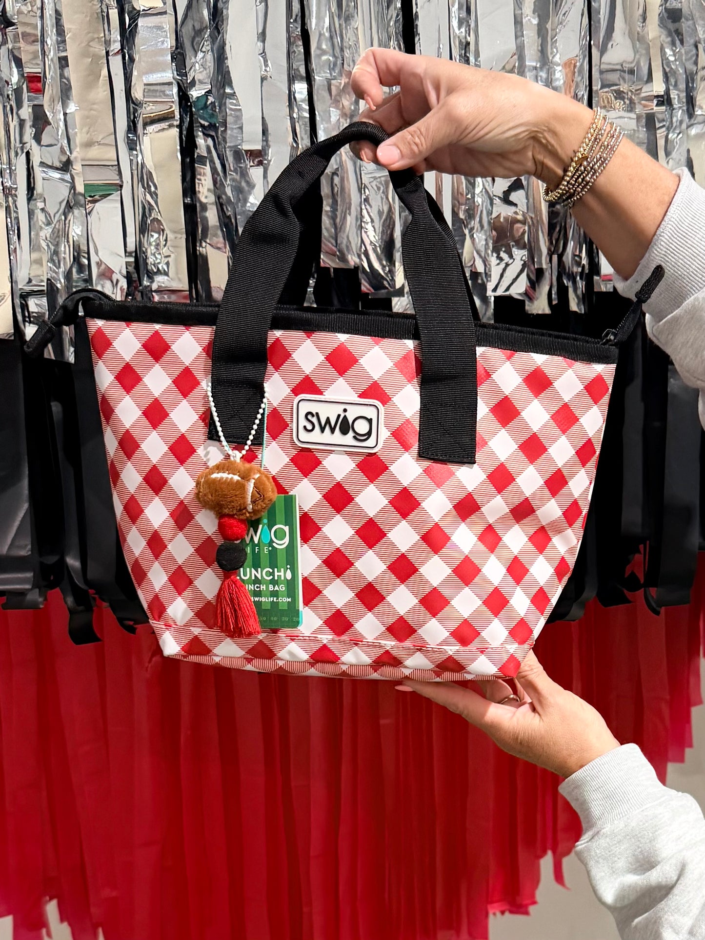 Game day gingham Swig lunch tote game day