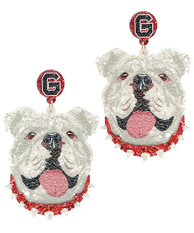 White dog earrings sparkly