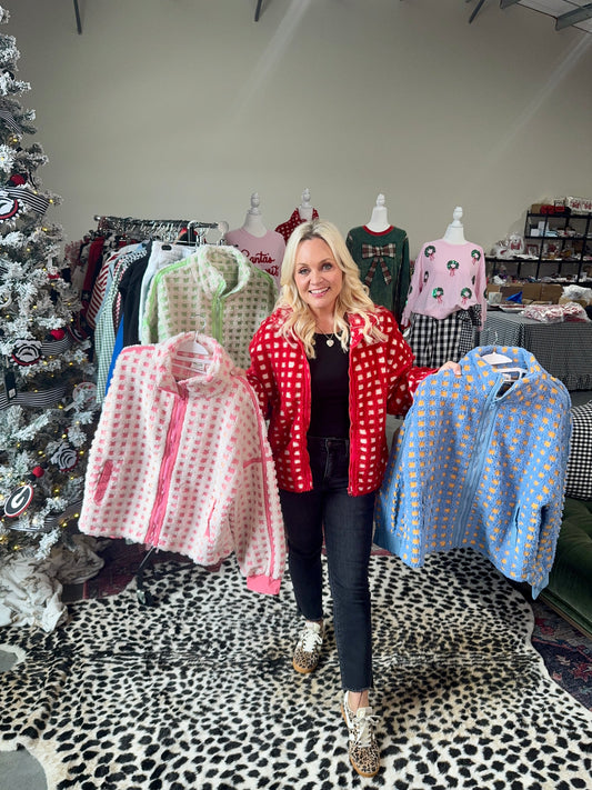 Fleece red checkered jacket Sherpa