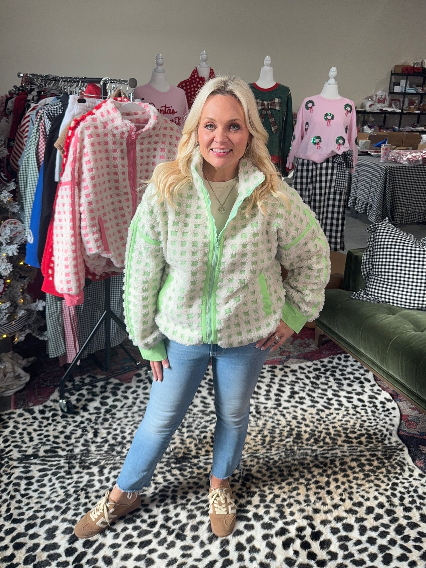 Green checkered Sherpa jacket