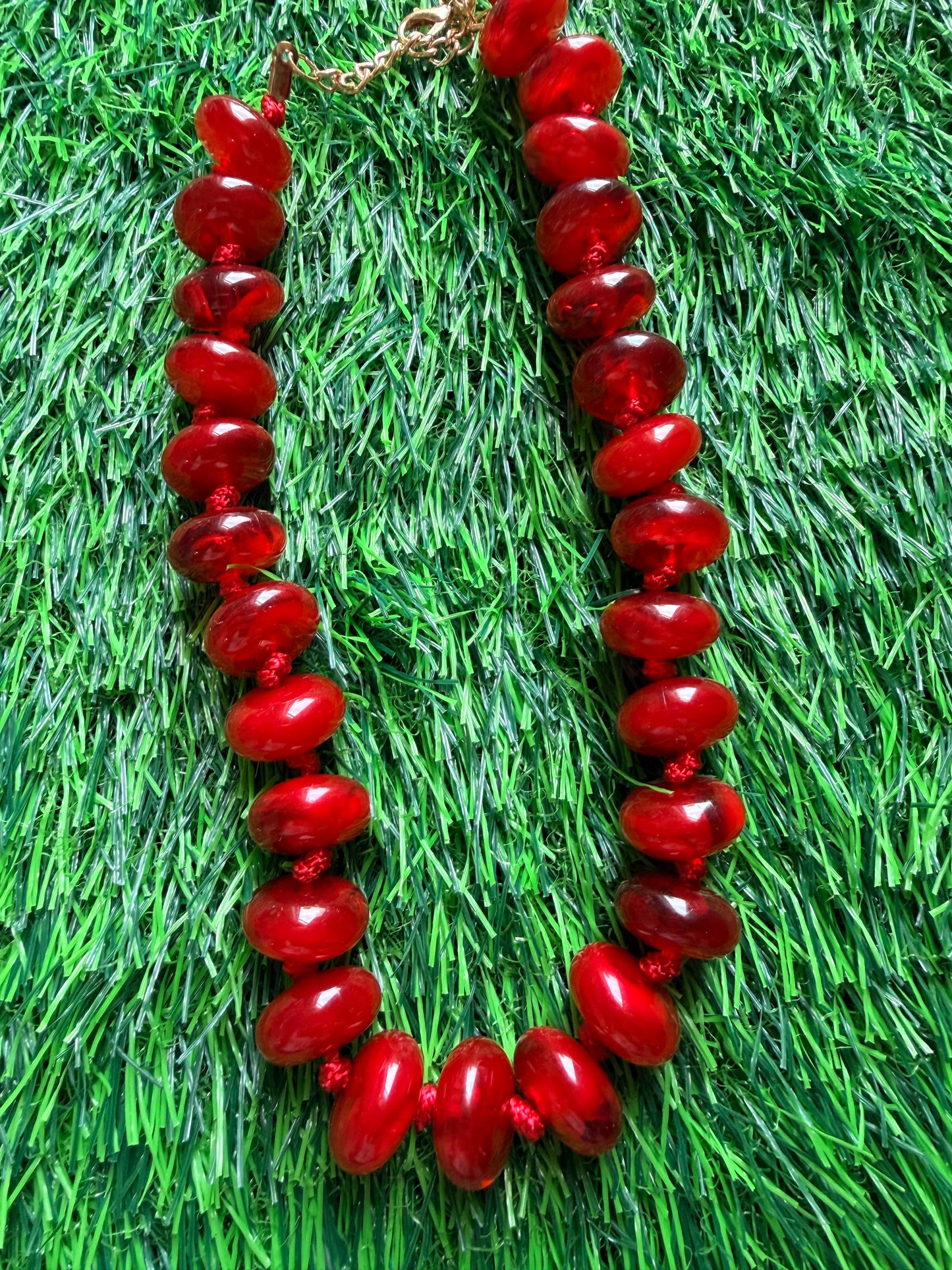 Red beaded necklace acrylic