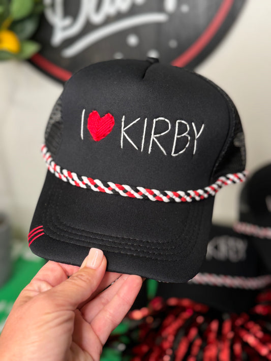 Hand stitched I ❤️ Kirby black hat