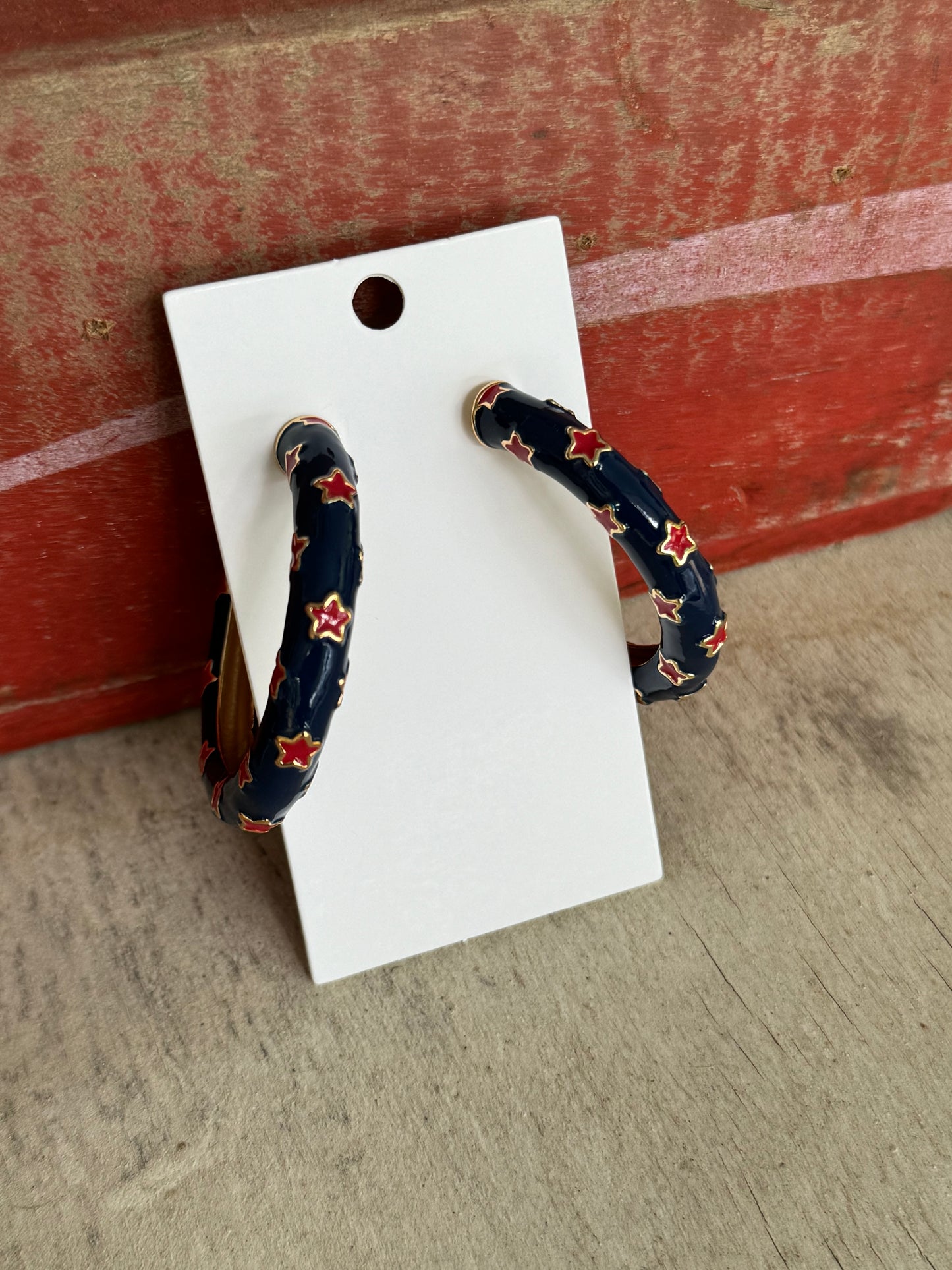 Navy blue with red star earrings 4th of July warehouse sale