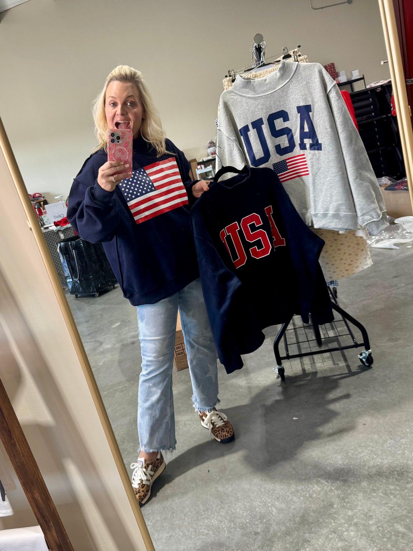 USA 🇺🇸 America reversible mock neck oversized navy