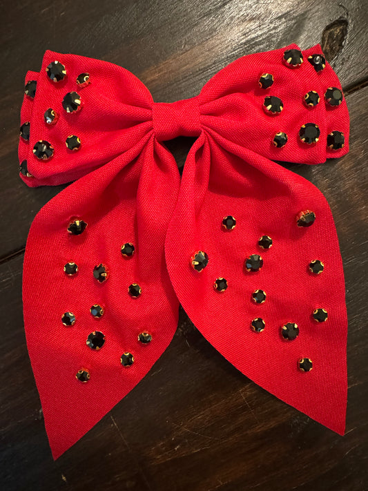 Red bow med size black jewels