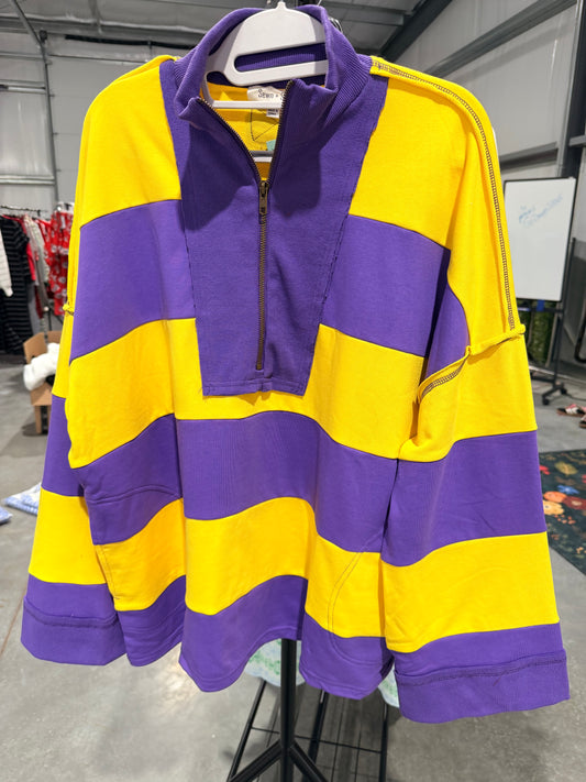 Varsity pullover yellow and purple