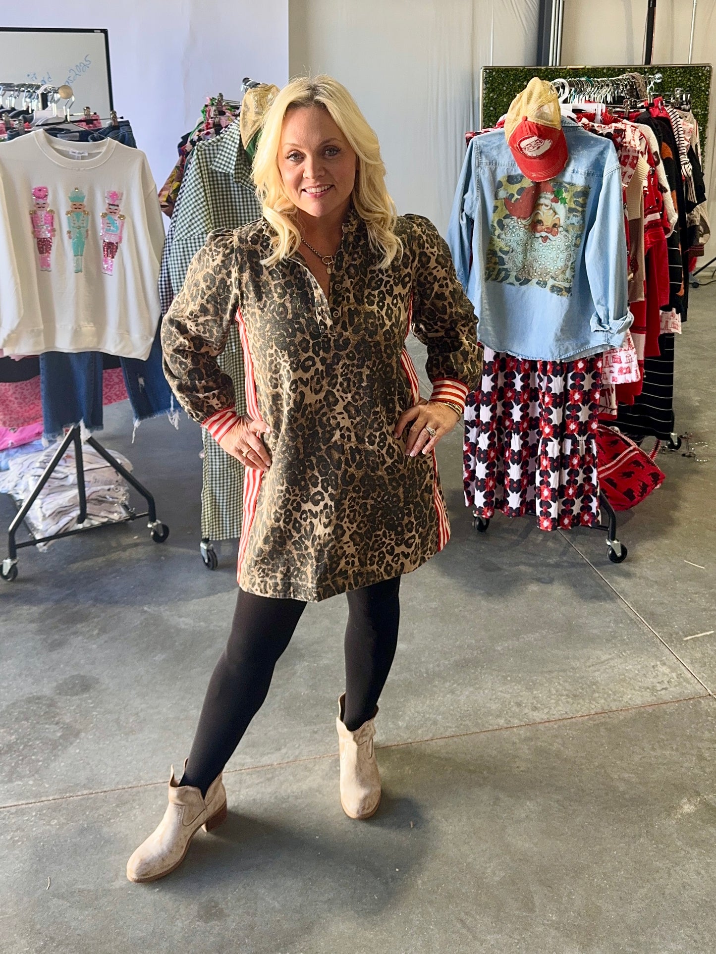 Leopard dress with stipe detail