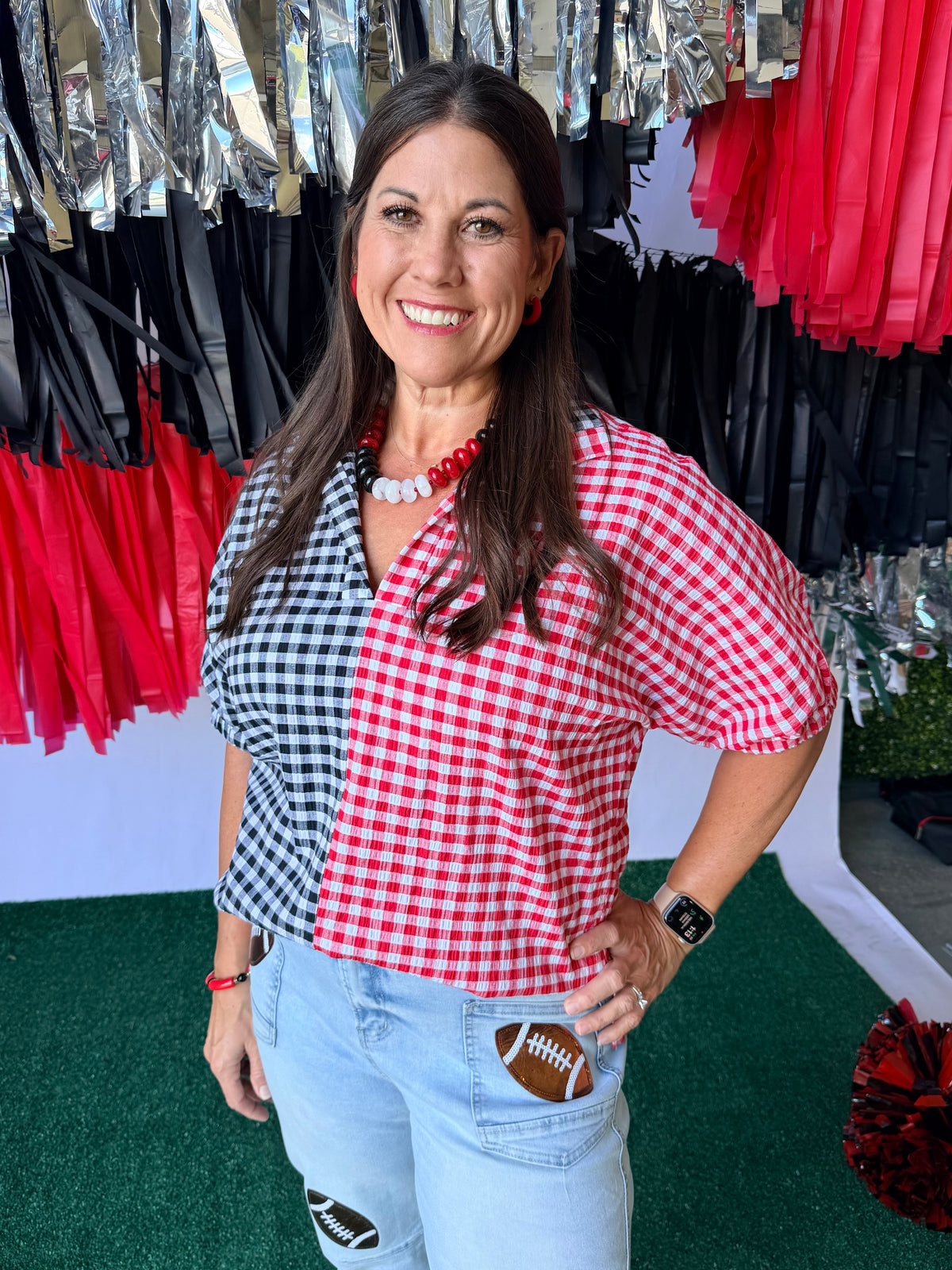 Gingham top black and red