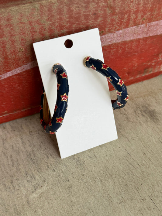 Navy blue with red star earrings 4th of July warehouse sale