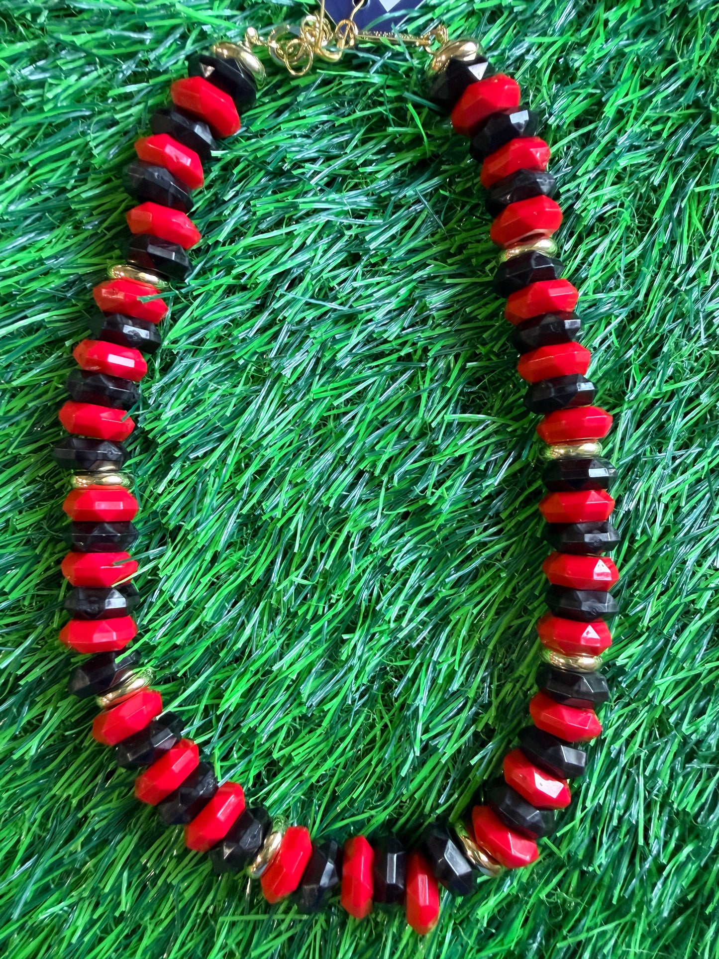 Black red gold giant beaded necklace