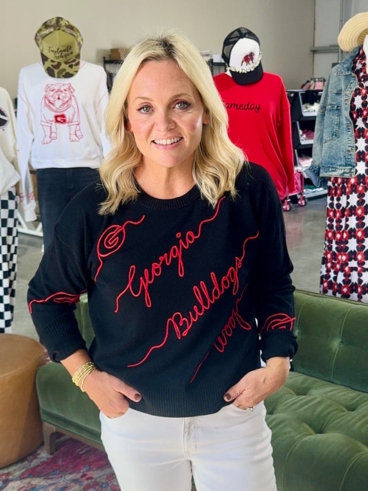 Licensed black georgia bulldog love letter sweater light weight