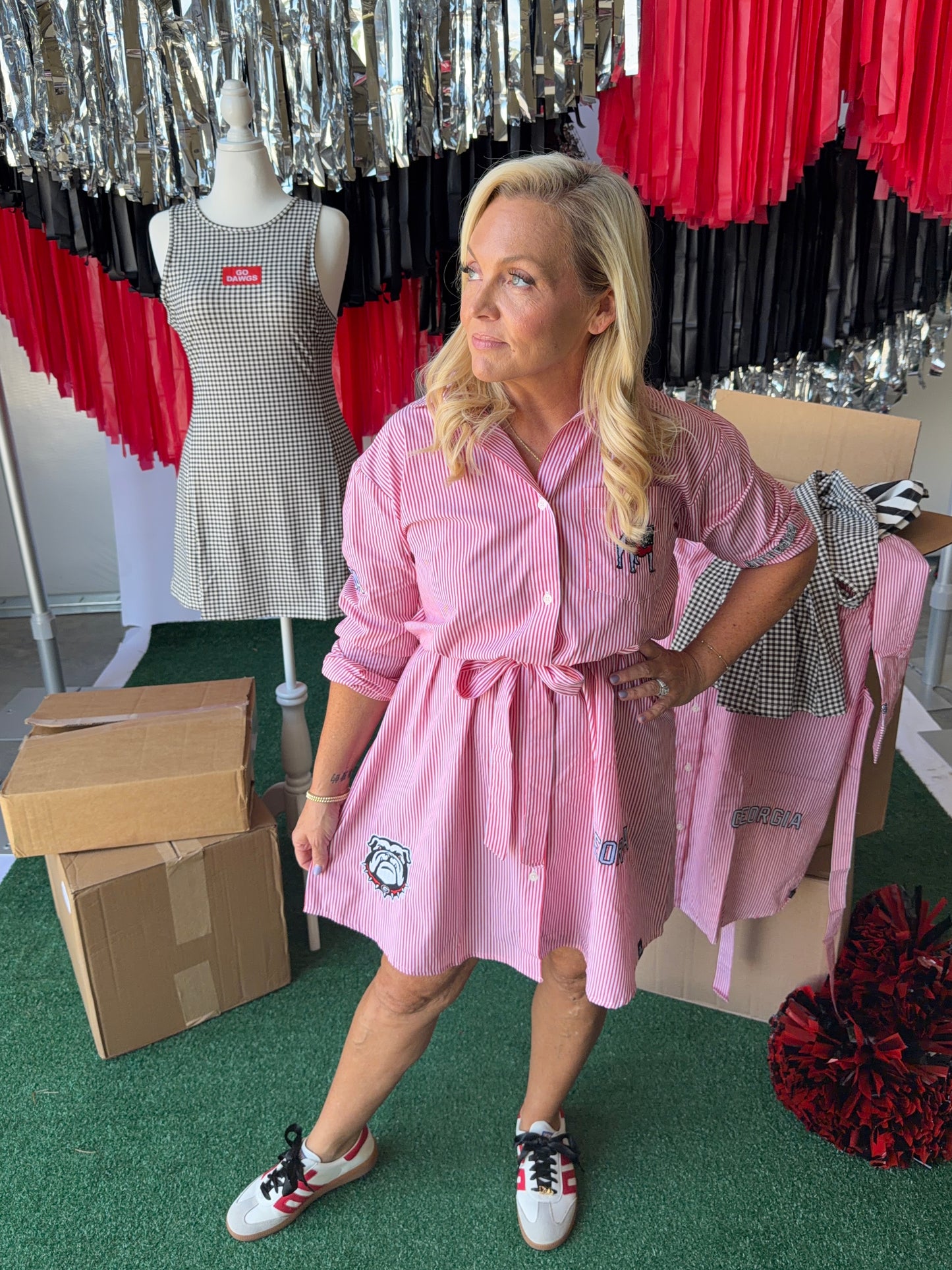 Gingham shirt dress with patches licensed