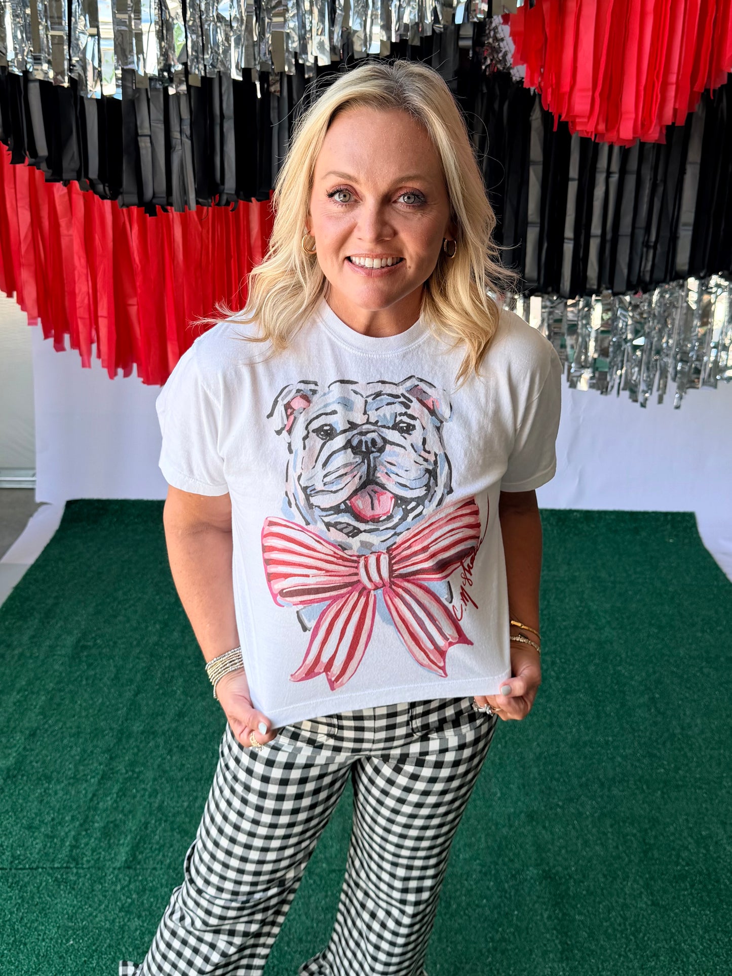 Black and white gingham straight  pants