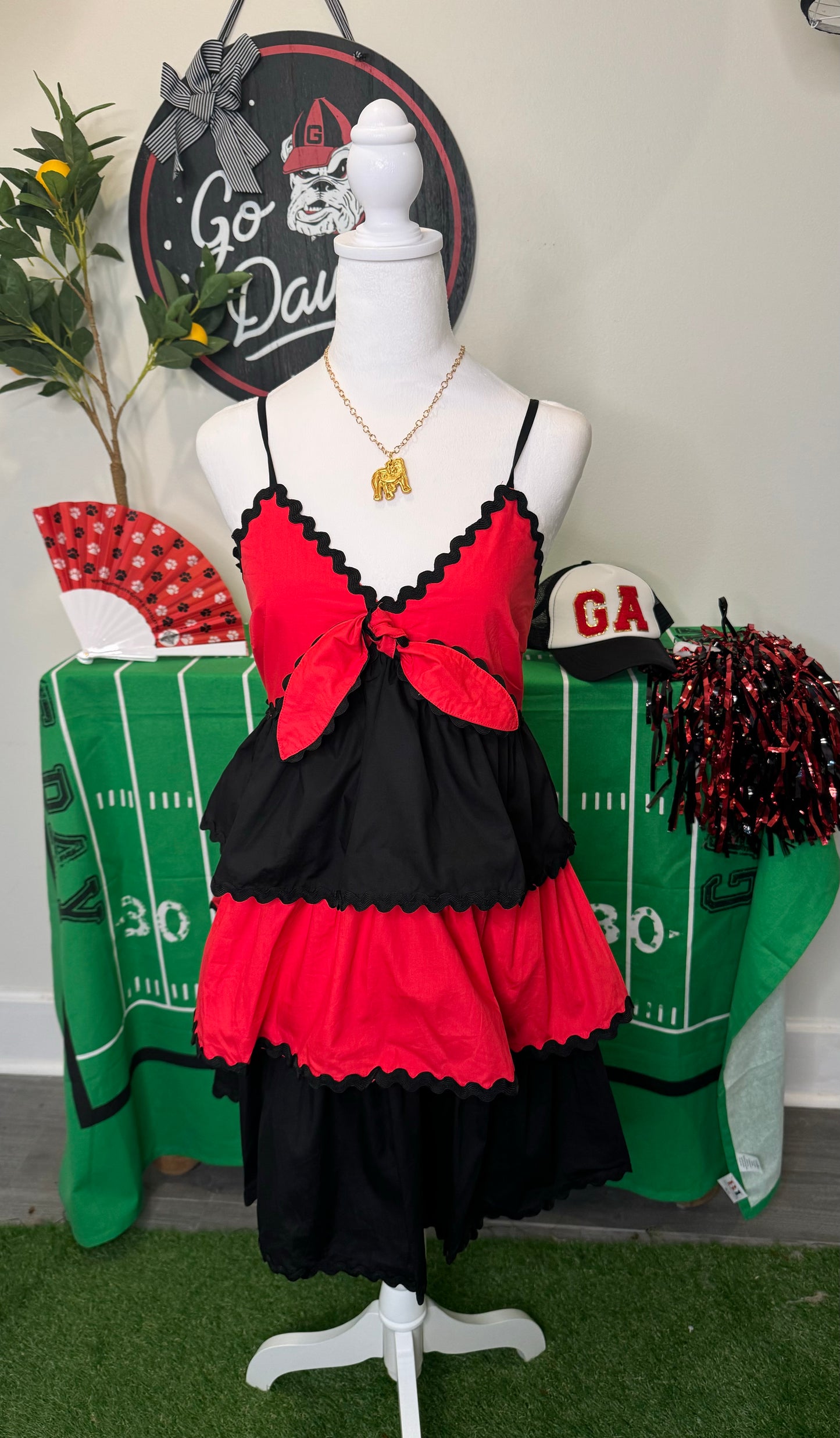 Black and red ric rak adjustable strap tiered dress