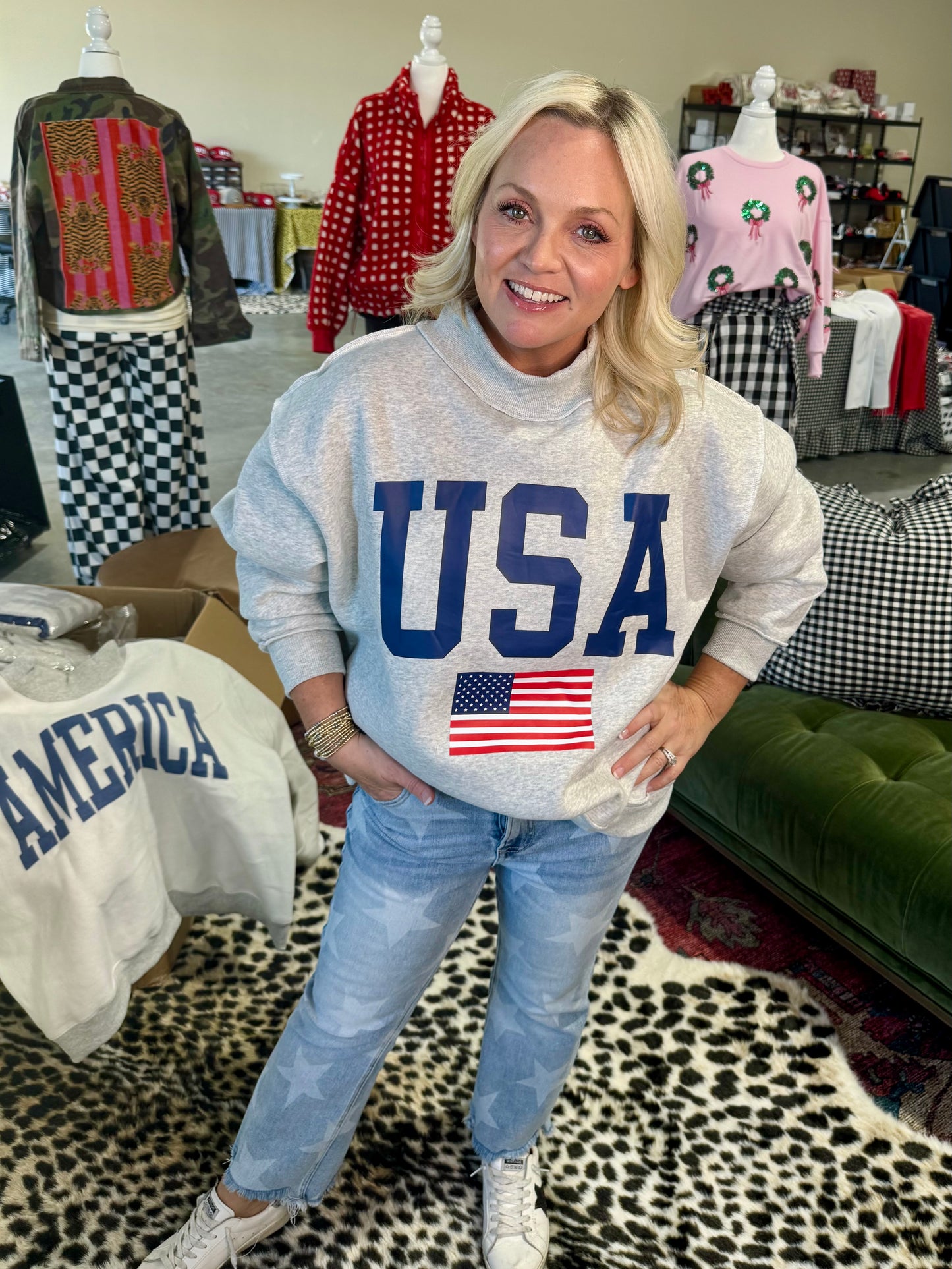 USA 🇺🇸 America reversible mock neck oversized gray