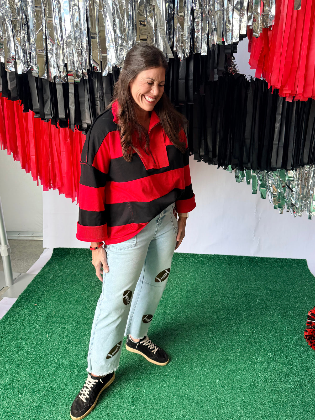 Game day varsity stripe pullover oversized