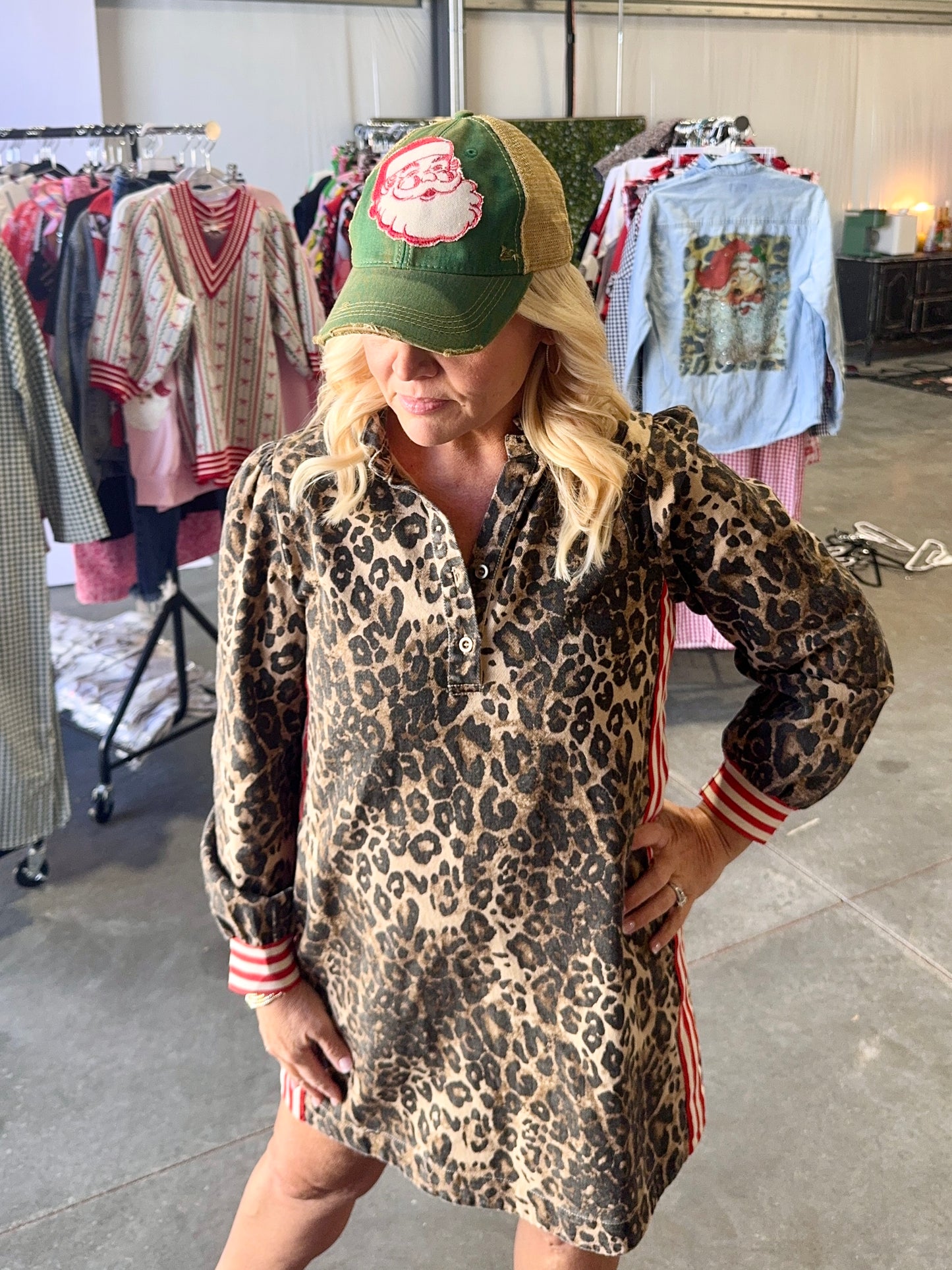 Leopard dress with stipe detail