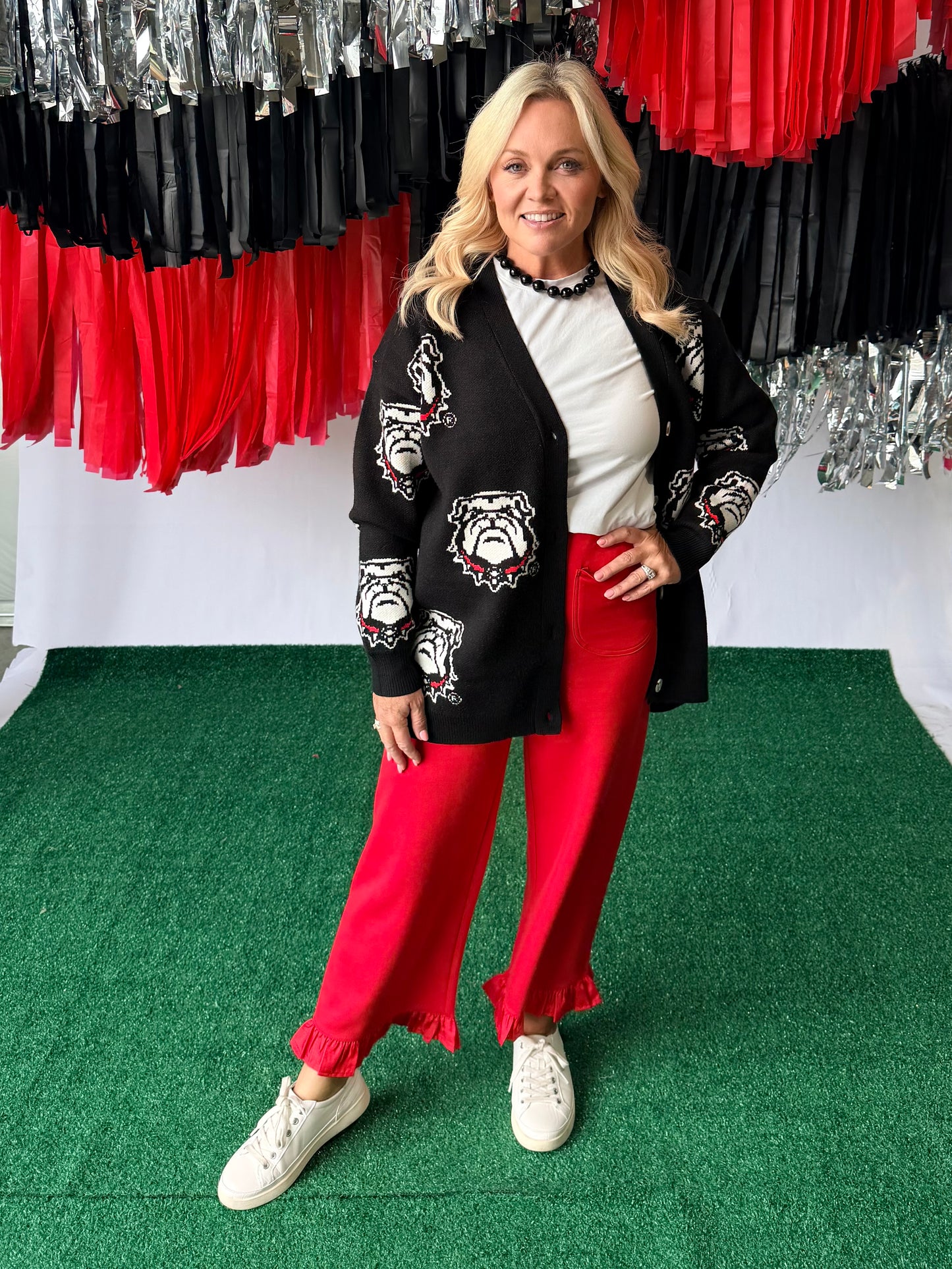 Varsity logo licensed bulldog oversized cardigan