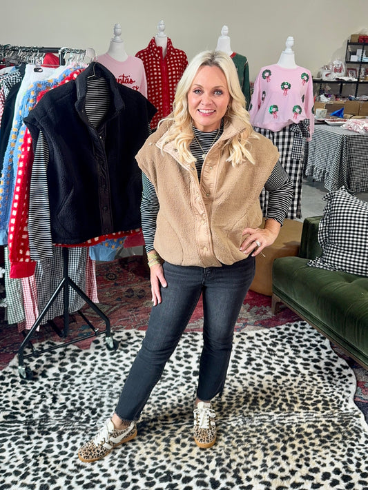 Sherpa oversized vest camel color