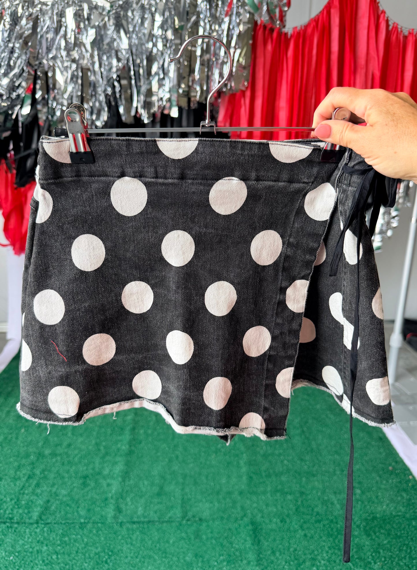 Game day Polka dot overlay wrap front skort black