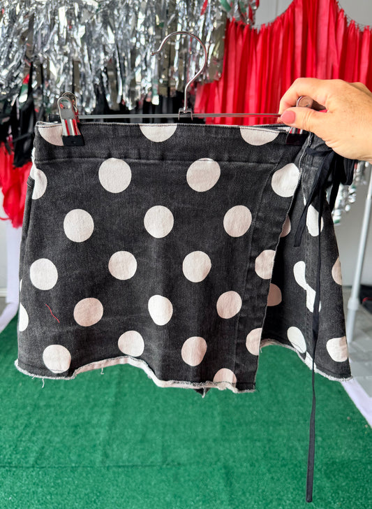 Game day Polka dot overlay wrap front skort black