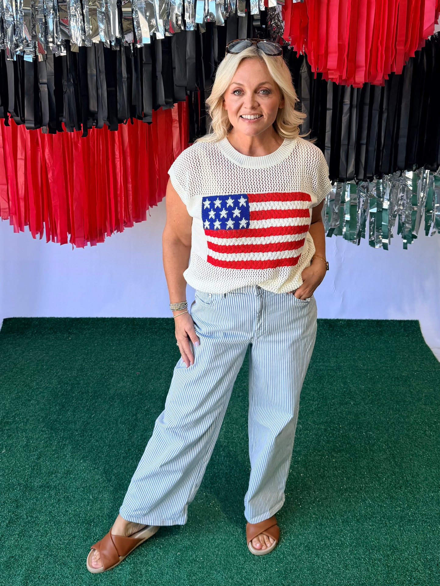 Knit 4th of July light weight knit top