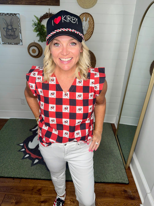 New Gingham ruffle top licensed bulldog
