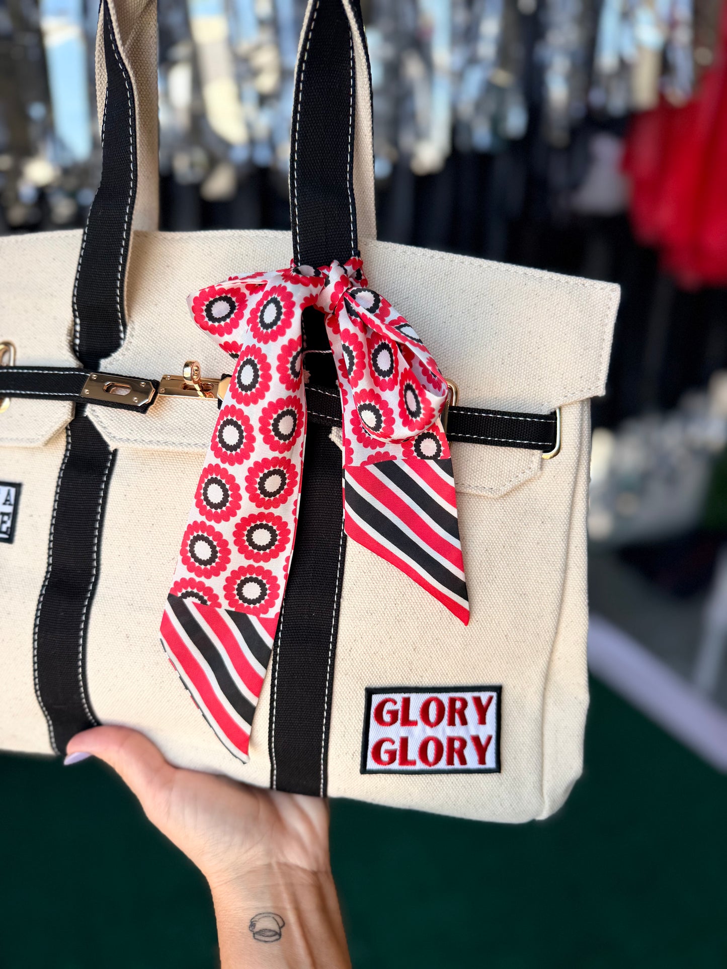 Game day luxury game day tote with patches and scarf exclusive