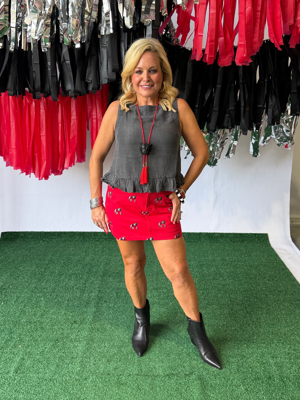 Black charcoal sleeveless button back top