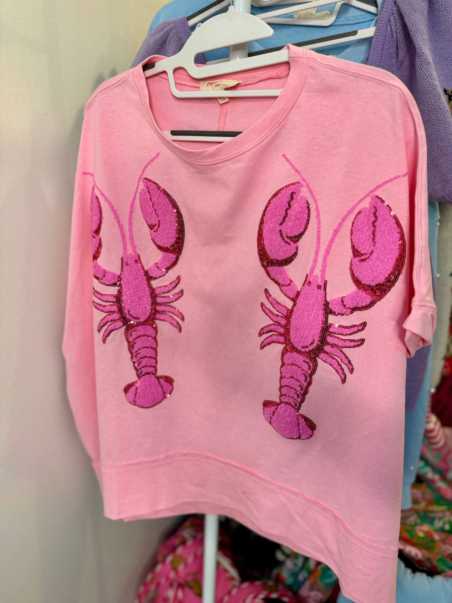 Lobster sequin patch oversized t shirt summer pink warehouse sale