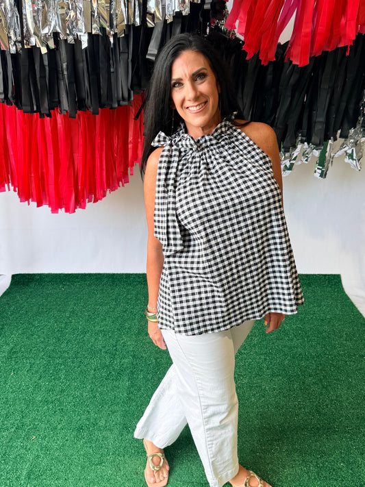 Black and white gingham top with bow