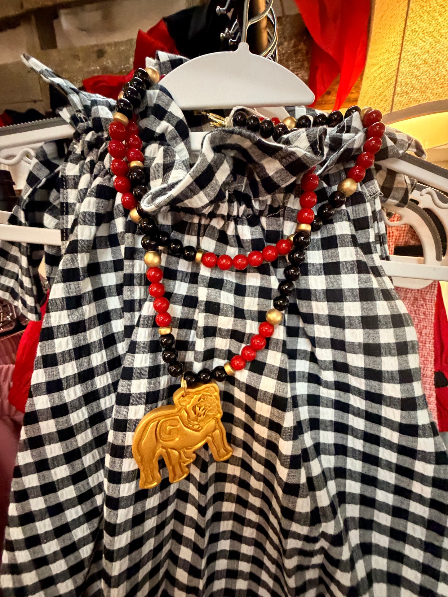 Handmade gold bulldog double strand necklace