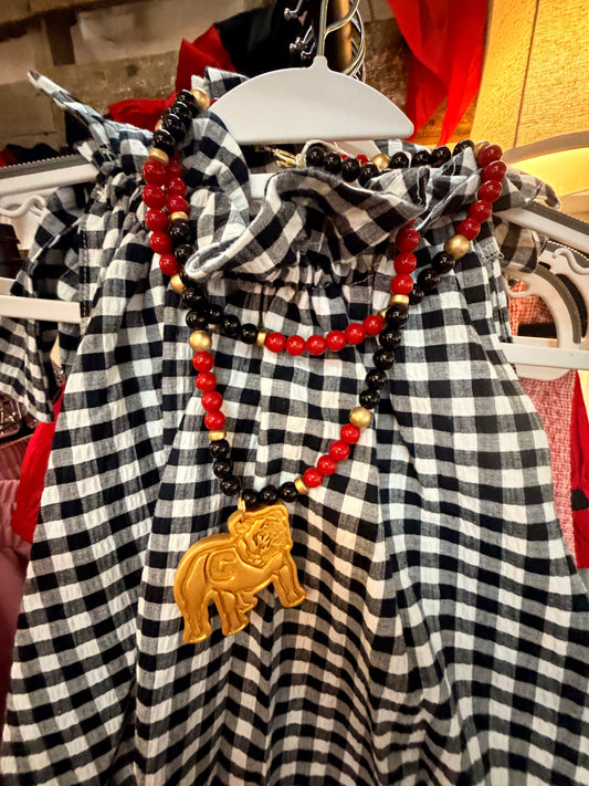 Handmade gold bulldog double strand necklace