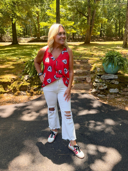 Tank red flowy oversized with bulldogs