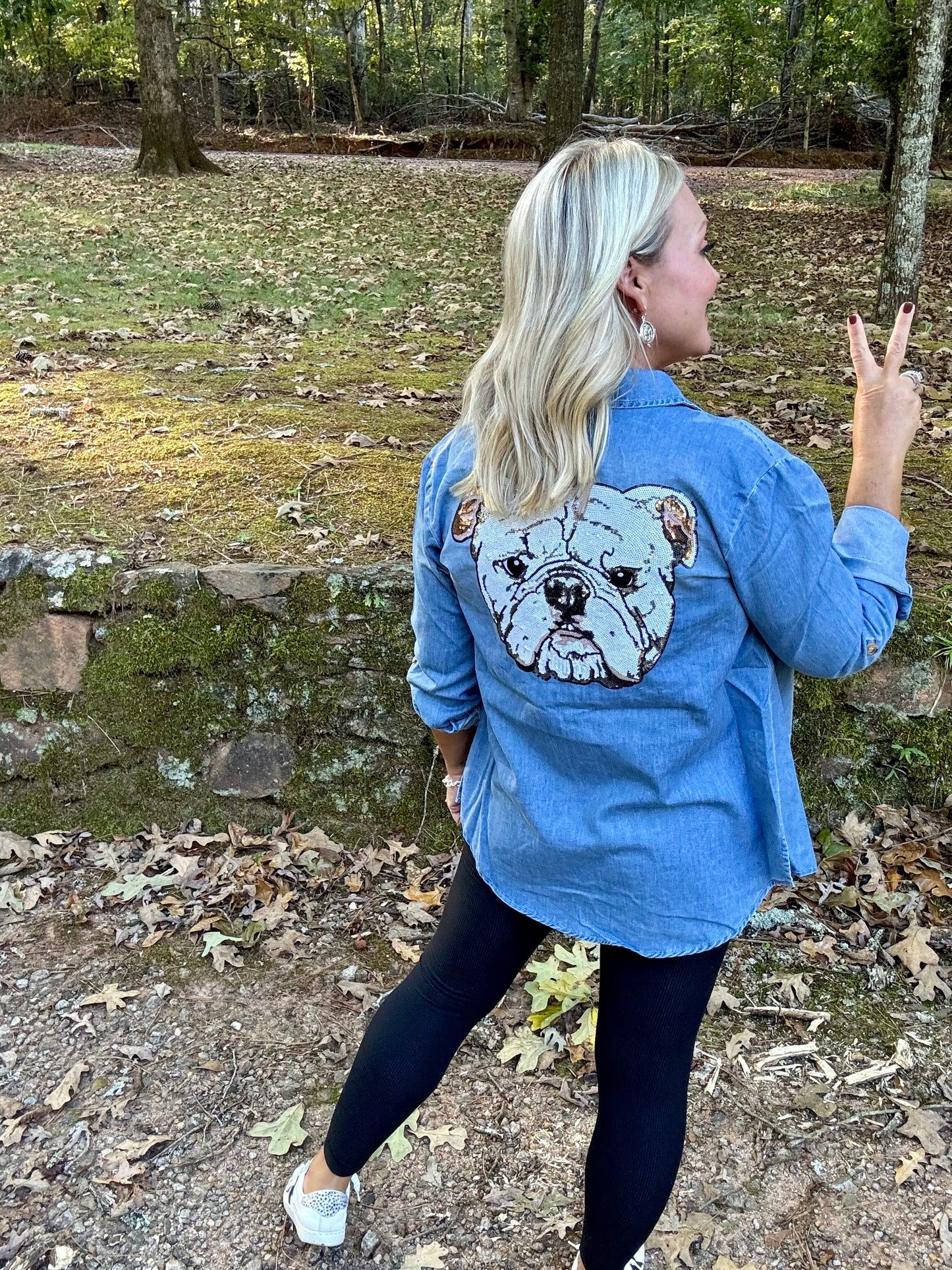 Denim shirt sequin dog - marked these down this week only!