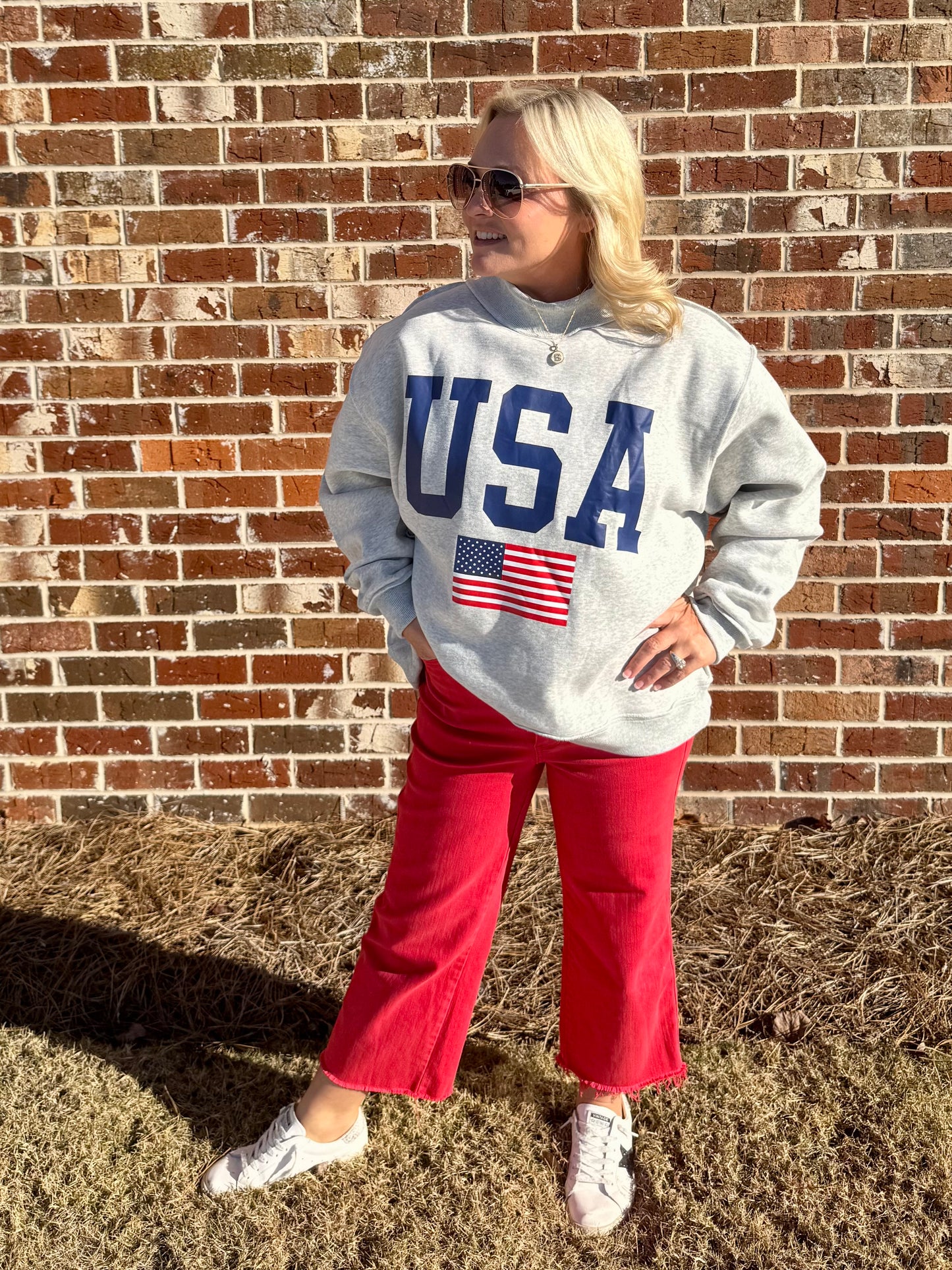 USA 🇺🇸 America reversible mock neck oversized gray