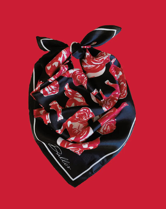Game day scarf black and red 100% silk