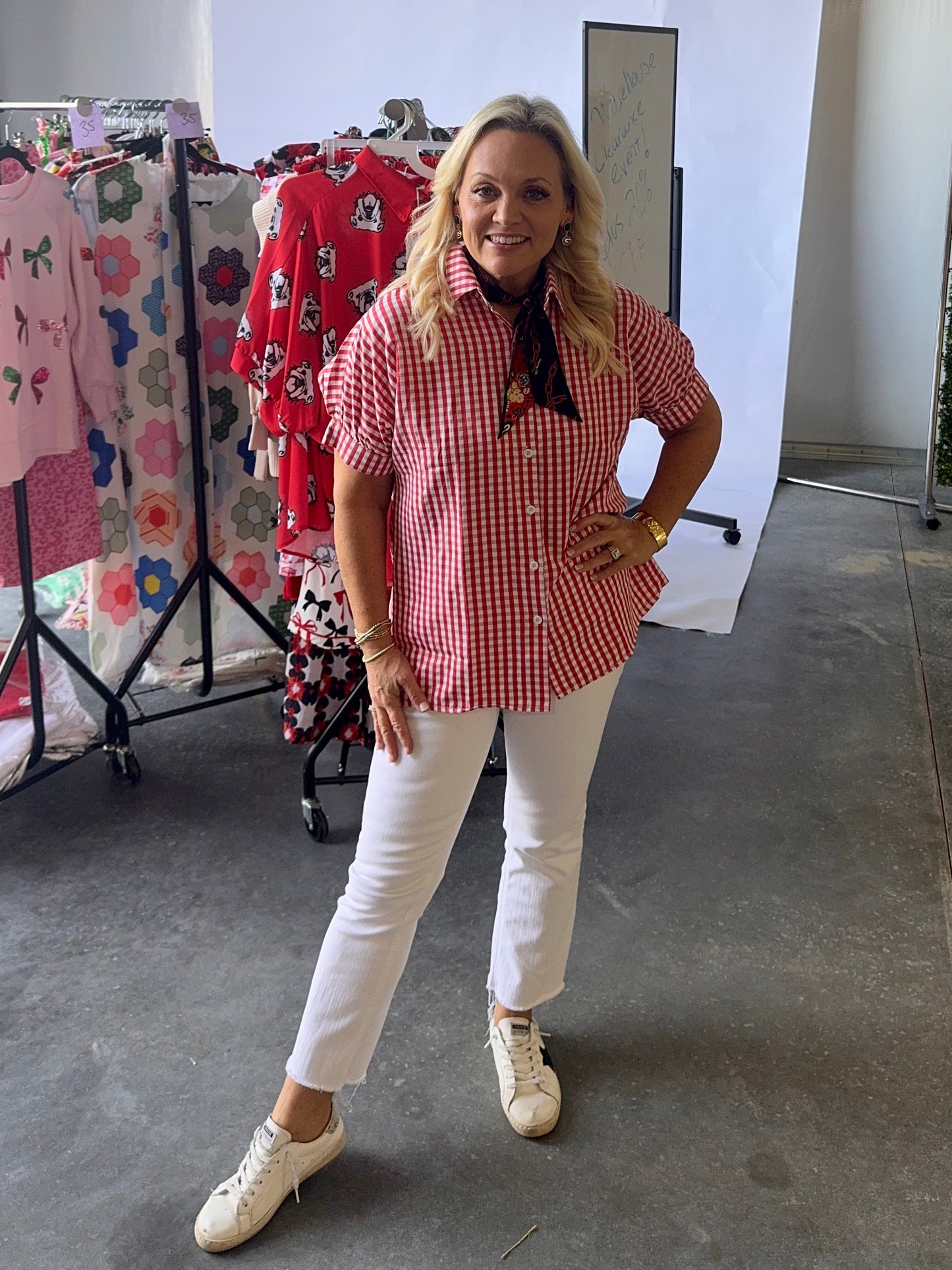 Gingham collection red and white checked shirt up to size 2XL!
