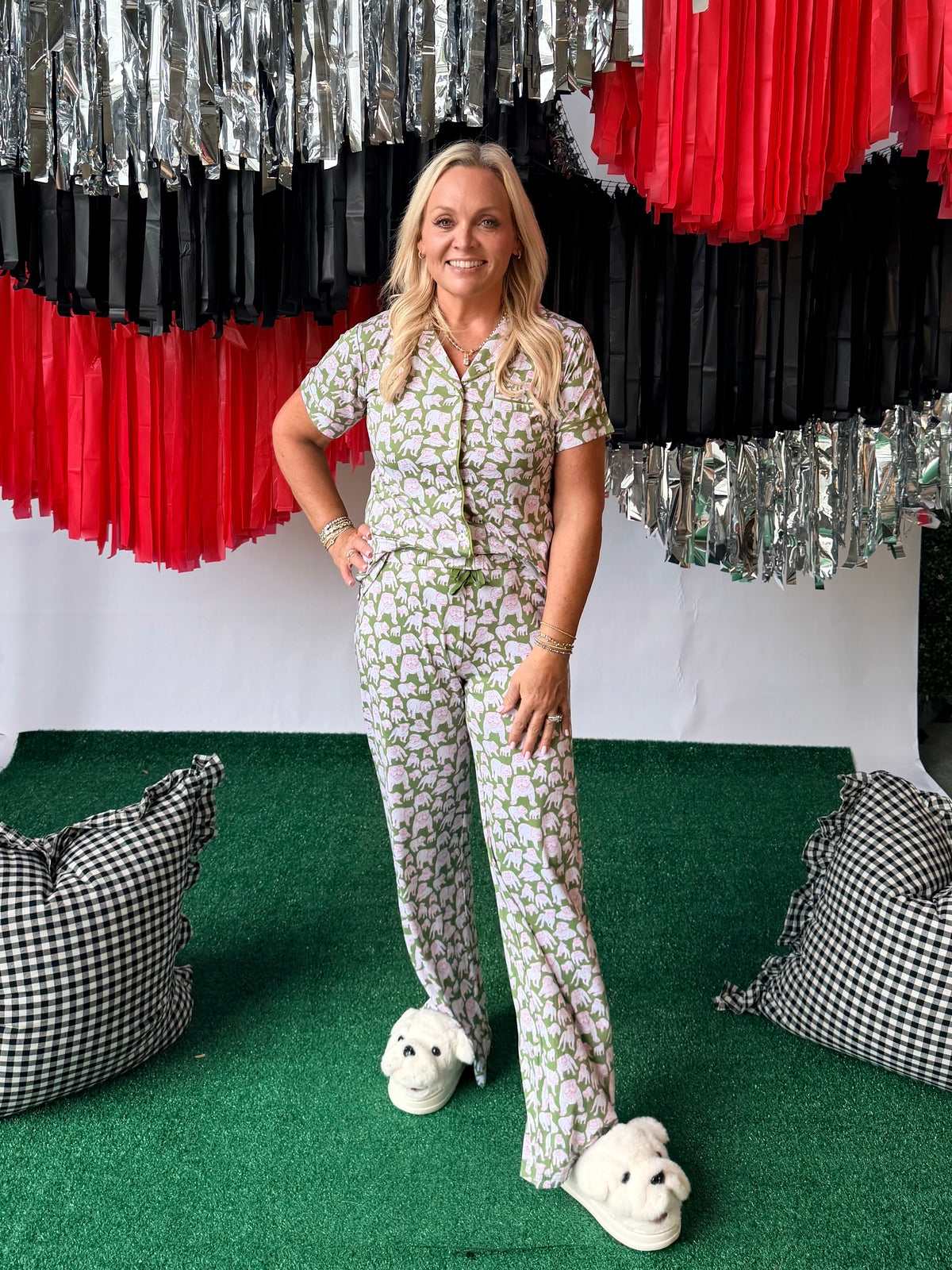 Pink and green bulldog sleep pants PJ’s