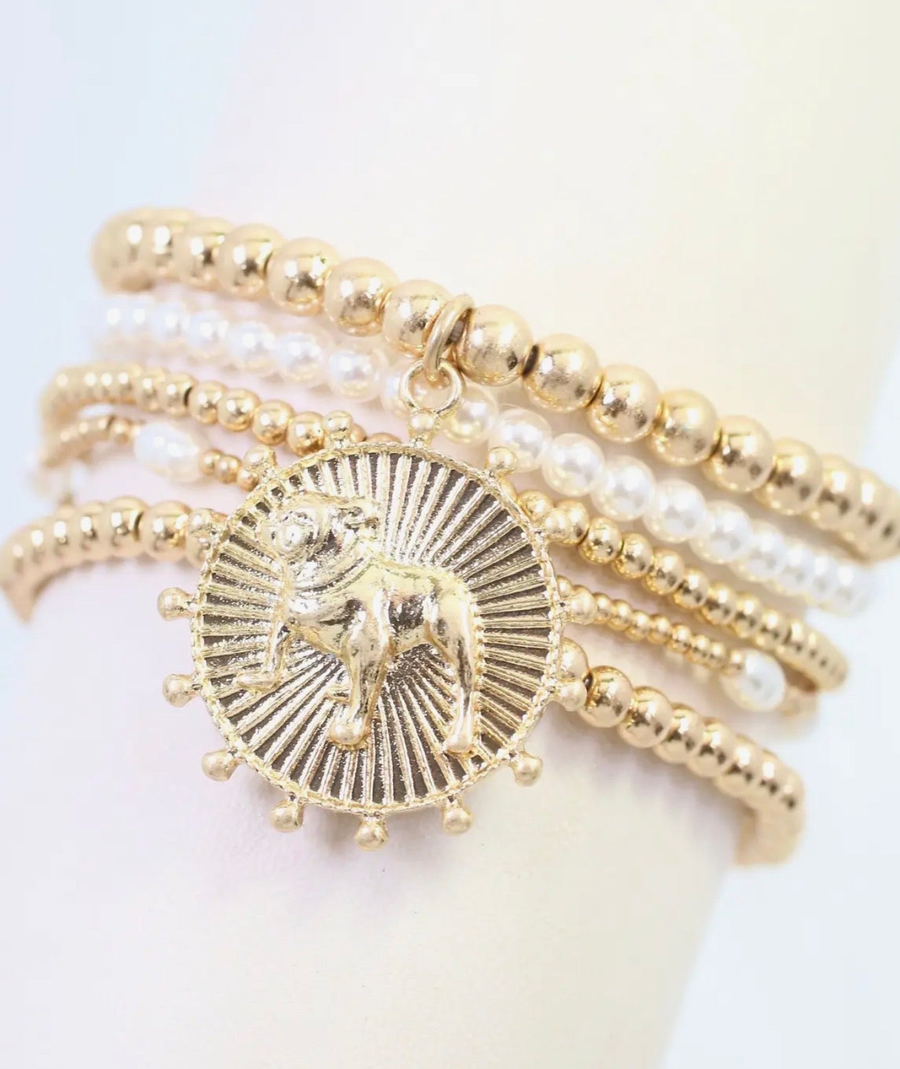 Set of stretchy bracelets  with bulldog