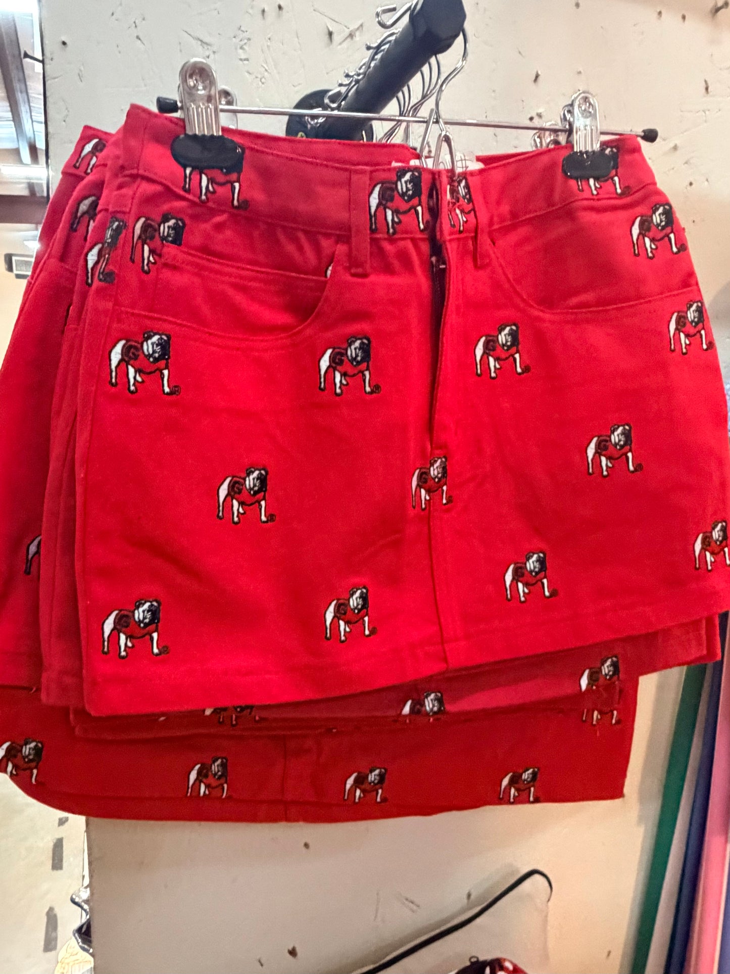 Red denim embroidered dawg skirt Licensed